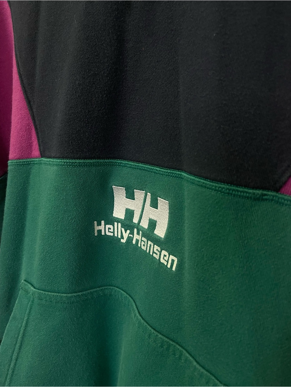 Helly Hansen Colorblock Pullover Hoodie Black Green Magenta Logo Sweatshirt M - Picture 3 of 6